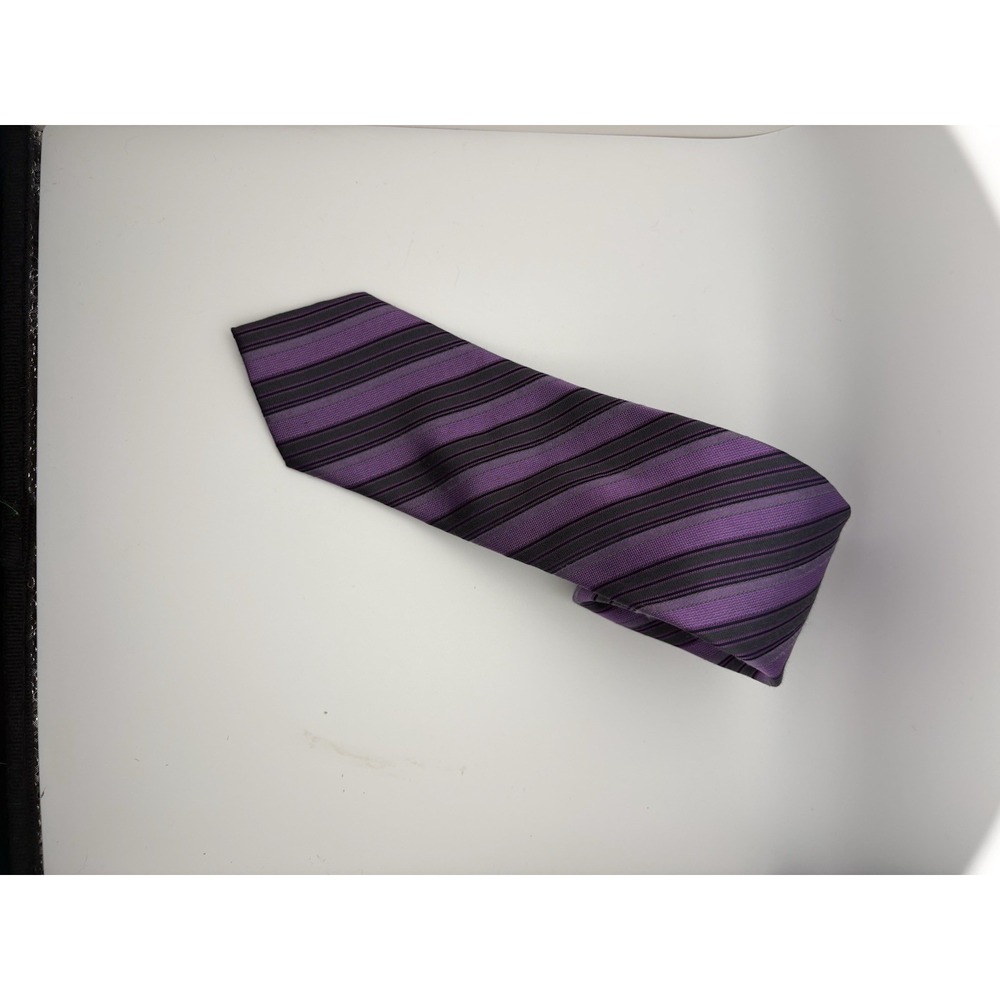 Calvin Klein Slim Purple Stripe Tie Mens 100% Silk Skinny Necktie